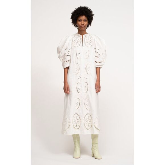 SEA New York Santos Eyelet Embroidered Midi Dress size 6 White Cotton - Picture 1 of 11
